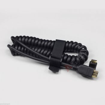 90鎺?Mini Micro HDMI to HDMI Velcro Coiled Cable fr SLR DSLR Rig Rigs Stabilizer